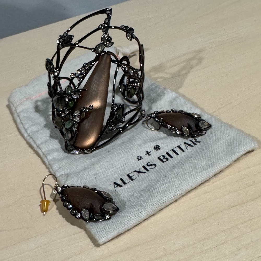 Alexis Bittar Bronze and Black Crystal Cuff Bracelet / jewelry / earrings / cuff